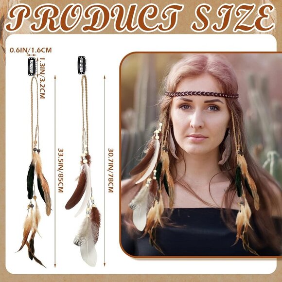 8 Pcs Feather Hair Clips Hippie Handmade Boho Hair Extensions with Feather Clip - Picture 3 of 7